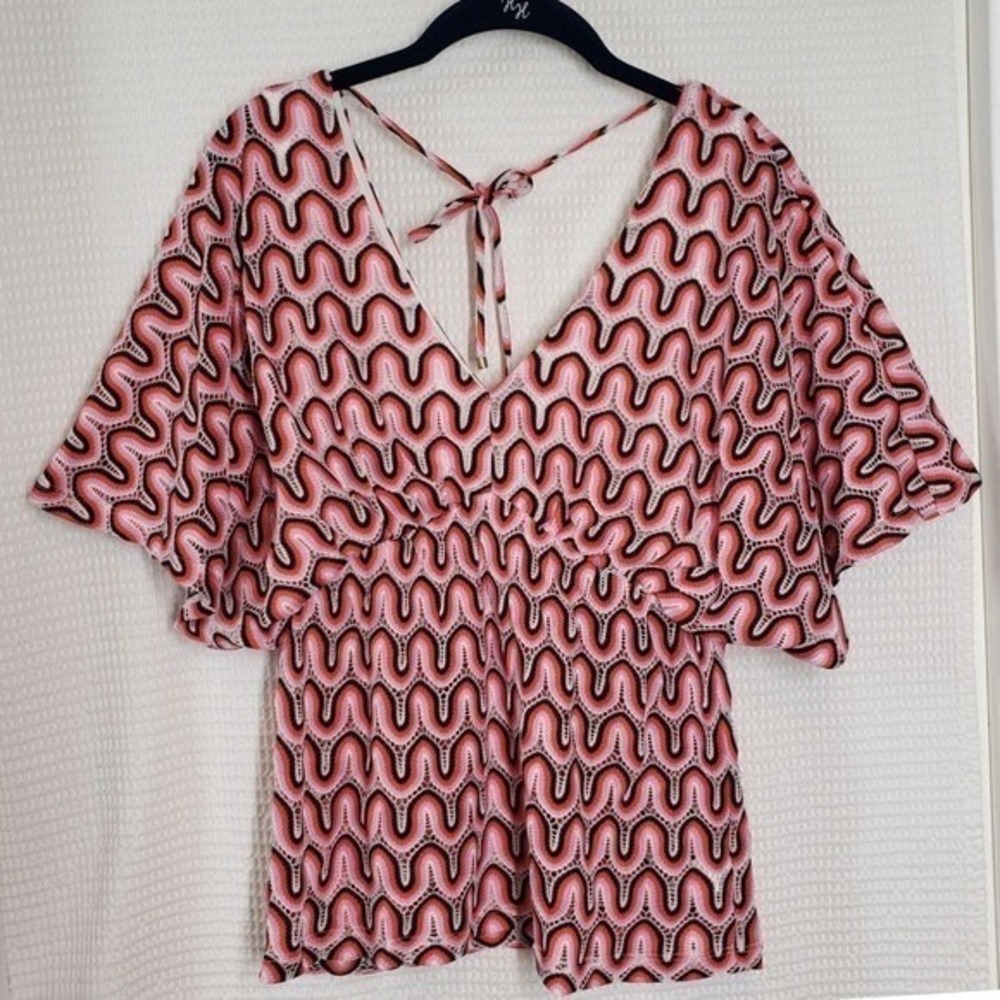 Trina Turk Mandalay Top Womens Small Pink Babydoll Knit Retro Wavy Dolman Sleeve